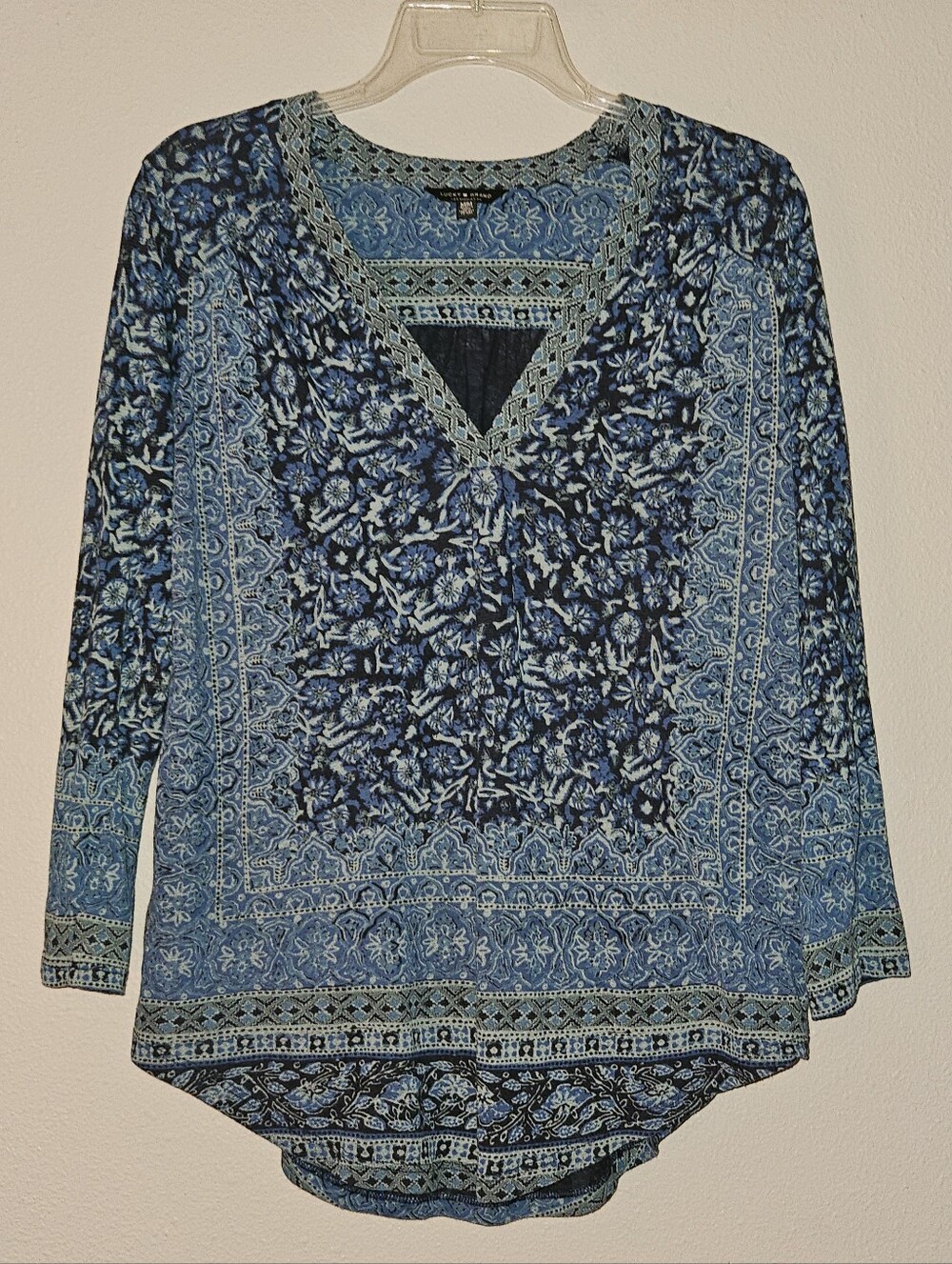 Boho V-Neck Floral Print Women's Top in Blue - Picture 8 of 8